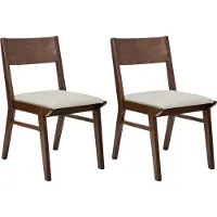 Beliani Esszimmerstühle 2er-Set Gestell aus dunklem Gummibaumholz Sitzfläche aus beige Stoff Armlos Retro Traditionelles Design