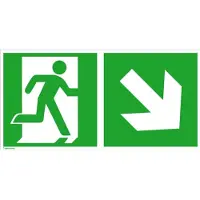 Sonstiges Fluchtwegschild Alu B300xH150 mm, Notausgang links mit Pfeil rechts abwärts langnachleuchtend