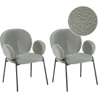 Beliani Esszimmerstuhl 2er Set Dunkelgrün aus Bouclé Stoff Gepolstert Rundes Design Eleganter Moderner Stil Stühle für Esszimmer Küche