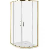 Beliani Duschkabine Gold Sicherheitsglas u. Aluminiumprofile 90x90 cm Halbrund 185 cm Hoch mit Magnetschloss u. 2 Schiebetüren Modern Duschabtrennung