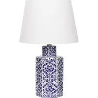 Beliani Tischlampe Blau und Weiß Porzellan Vasenform 53 cm Stoffschirm Kegelform Handbemalt Kabel mit Schalter Modern Schlaf- u. Wohnzimmer Beleuchtung