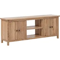 Beliani TV Schrank Hellbraun aus Natürlichem Holz bis zu 58 Fernseher mit Stauraum Türen Aufbewahrung Kabelloch Massivholz Rustikal für Wohnzimmer