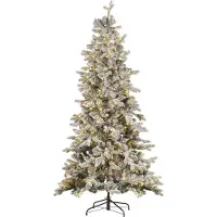 Beliani Weihnachtsbaum künstlich 210 cm Weiß Schneebedeckt mit Kunstschnee Ständer und LED-Beleuchtung Weihnachtszeit Weihnachten Wohnzimmer Modern