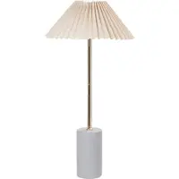 Beliani Tischlampe Weiß Leinen Rund 40 cm Stoffschirm Trommelform Rillen-Optik Kabel mit Schalter Modern Schlaf- u. Wohnzimmer Beleuchtung
