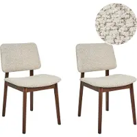 Beliani Esszimmerstuhl 2er Set Beige Bouclé Gepolstert mit Dunklem Holzgestell Ohne Armlehnen für Wohnzimmer Essbereich Gästezimmer Arbeitszimmer