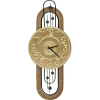 Beliani Wanduhr Gold Eisenrahmen Schwarze Rahmen 36 x 83 cm Arabische Ziffern Vintage Retro Design