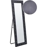 Beliani Standspiegel Dunkelgrau Samt 50 x 150 cm Rechteckig mit Strasssteinen Samtrahmen Glamourös Ganzkörperspiegel für Wohnzimmer Schlafzimmer Flur