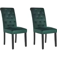 Beliani Esszimmerstuhl 2er Set Dunkelgrün Samtstoff mit Knopfheftung Holzbeine Chesterield Stil Wohnzimmer Essbereich Gästezimmer Arbeitszimmer