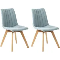 Beliani Esszimmerstuhl 2er Set Hellblau Stoffbezug Gesteppt Vertikale Steppung Helle Holzbeine Ohne Armlehnen Retro-Design Wohnzimmer Küche Wohnküche