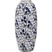 Beliani Blumenvase weiss mit blauem MUTILENE