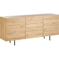 Beliani Sideboard Heller Holzfarbton 163 x 41 x 72 cm 3 Schubladen 2 Türen Schränke Modern Skandinavisch Elegant Multifunktional Stauraum Wohnzimmer