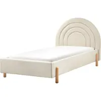 Beliani Bett Beige Stoff Gepolstert Lattenrost 90 x 200 cm Hohes Rundes Kopfteil Retro Schlafzimmer Möbel Ausstattung