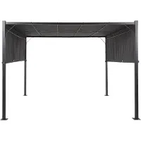 Beliani Garten Pergola Grau mit Dach LED-Beleuchtung Sonnenschutz Gartenausstattung Wasserabweisend Quadratisch Garten-Möbel Terrassen-Möbel Pavillon
