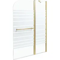 Beliani Badewannenaufsatz Gold Sicherheitsglas u. Aluminiumprofil 140 Hoch 100 cm Breit 2-Teilig mit Schwingtür Griff Festteil Modern für Badezimmer