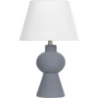 Beliani Tischlampe Grau und Weiß Keramik Vasenform 48 cm Stoffschirm Trommelform Empireform Kabel mit Schalter Modern Skandi Schlaf- u. Wohnzimmer