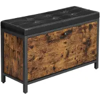 Songmics Schuhablagebank, gepolsterte Schuhbank mit 2-reihige Schublade für 6 Paar Schuhe, Stahlrahmen, Industrie-Design, rustikales Braun und Schwarz
