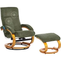 Beliani Massagesessel Grün Stoffbezug mit Fußhocker Heizfunktion Liegeoption Timer Drehbar Holzbeine Büro Arbeitszimmer Drehsessel Fernsehsessel