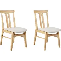 Beliani Esszimmerstühle 2er-Set Gestell aus hellem Gummibaumholz Sitzfläche aus beige Stoff Armlos Retro Traditionelles Design