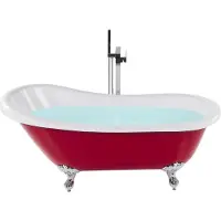 Beliani Badewanne Rot / Silber 153 x 77 cm Acryl mit Überlauf und Löwenfußen Freistehend Oval Retro