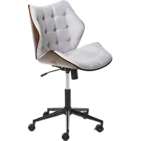 Beliani Bürostuhl Grau Leinenoptik u. Holzoptik Höhenverstellbar Drehbar Bremsbare Rollen mit Metallfuß ohne Armlehnen Retro-Stil Homeoffice Drehstuhl
