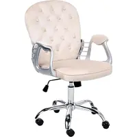 Beliani Bürostuhl Beige Samt mit Bremsbaren Rollen Gasdruckfeder Höhenverstellbar Drehbar Wippfunktion Knopfheftung Chesterfield Prinzessin Drehstuhl