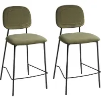 Beliani Barstühle 2er Set Olivgrün Samtstoff mit Hoher Lehne Fußstütze Schwarze Metallbeine Modernes Design für Esszimmer Wohnzimmer Theke Küchenbar