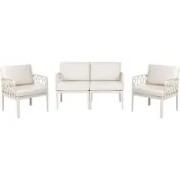 Beliani Lounge Set Hellbeige Kunststoff 3-teilig für 4 Personen mit Kissen Stoff 2er Sofa und 2 Sessel Outdoor Terrasse Garten Ausstattung