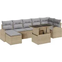 vidaXL Gartensofa-set mit Kissen mit Speicher 8 pcs Beige Poly Rattan