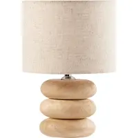 Beliani Tischlampe Beige und Hellbraun aus Baumwolle Mangoholz Sockel Modernes Design Tischleuchte Wohnaccessoires Wohnzimmer