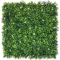 Wellhome Künstliches Vertikales Gartenheckenpaneel Für Innen-und Außendekoration Mit Grünen Blättern Und Weißen Blumen 100x100cm
