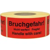 Transpak Hinweisetikett Masse 145x70mm Papier rot Bruchgefahr Nicht werfen! Fragile!