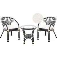 Beliani Balkonset Schwarz Rattan 3-teilig 2 Sessel mit Couchtisch Auflagen Cremeweiß Boho Outdoor Indoor Garten Terrasse Balkon Wohnzimmer Schlafzimmer