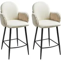 Beliani Barstuhl 2er Set Hellbeige Stoff mit Armlehnen aus Samt Gepolstert Rundes Design Eleganter Moderner Stil Barhocker für Theke Esszimmer Küche