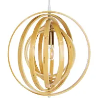 Beliani Hängelampe Hellbraun aus Holz Rundes Design Verstellbarer Schirm Hängeleuchte Pendelleuchte Esszimmerlampe Esstischlampe Wohnzimmerlampe