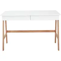 Möbilia Schreibtisch | 2 Schubladen | Tischplatte MDF weiß matt | Gestell Holz natur | B 120 x T 60 x H 77 cm | 28020025 | Serie SCHREIBTISCH