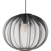 Beliani Hängelampe Schwarz Nylon Stoffschirm Kugelform Rund Geriffelt 1-Flammig Rillen Optik Modern Beleuchtung für Esszimmer Schlafzimmer Wohnzimmer