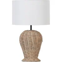 Beliani Tischlampe Naturfarben Rattan Vasenform 49 cm Stoffschirm Trommelform Rund Langes Kabel mit Schalter Modern Boho Schlaf- u. Wohnzimmer