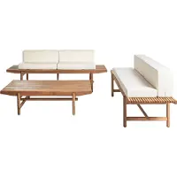 Beliani Lounge Set Hellbraun aus Akazienholz 4-Sitzer mit Auflagen Cremeweiß Modernes Design Rustikaler Stil Gartenlounge Loungemöbel Terrasse Outdoor