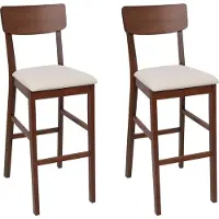 Beliani Barstuhl 2er Set Hellbeige u. Dunkelbraun Stoff mit Hoher Lehne Holzgestell Fußstützen Skandi Design Sitzmöbel Wohnzimmer Küche Bar Wohnküche