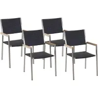 Beliani Gartenstühle 4er Set Schwarz / Silber Polyrattan Edelstahl mit Armlehnen Rattanbespannung Terrasse Outdoor Modernes Design