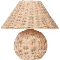 Beliani Tischlampe Naturfarben Rattan Kugelfuß 31 cm Rattanschirm Kegelform Empireform Langes Kabel mit Schalter Modern Boho Schlaf- u. Wohnzimmer