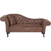 Beliani Chaiselongue Linksseitig Braun Kunstleder Holzfüße Glamourös Mit Zierkissen