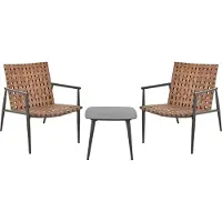 Beliani Balkonset Braun PE-Rattan Geflochten 3-Teilig Quadratischer Balkontisch mit 2 Stühlen Rustikal Outdoor Balkon Terrasse Garten Ausstattung