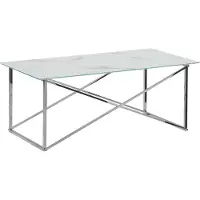Beliani Couchtisch Weiß Silber 50 x 100 cm Glasplatte Beinen aus Edelstahl Poliert Marmoroptik Rechteckig Modern