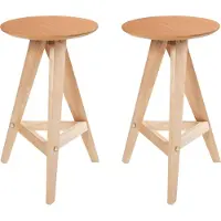 Beliani Barhocker 2er Set Hellbraun Gummibaumholz Ohne Rückenlehne Retro Stil Tresenhocker Barstühle Küche Esszimmer