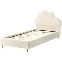 Beliani Kinderbett Cremeweiß Bouclé mit Lattenrost 90x200 cm Holzbeinen Hohem Kopfteil Wolkenform Modern Schlafzimmer Möbel Einzelbett Jugendbett
