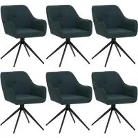 Mendler 6er-Set Esszimmerstuhl MCW-O47, Küchenstuhl Armlehne, drehbar Auto-Return, Stoff/Textil (270g/m²) petrol-grün