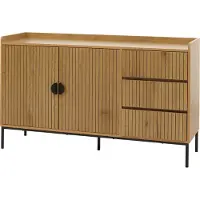 Mendler Sideboard MCW-O39, Kommode Schrank Anrichte, 3 Schubladen 2 Türen, Holz Melamin 80x130x42cm natur