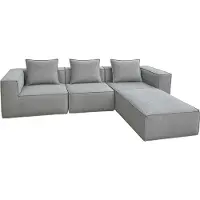MCW L-Sofa MCW-O54, Lounge-Couch mit Ottomane, erweiterbar modular rechts/links, Stoff/Textil 63x270x190cm hellgrau