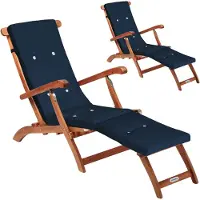 Casaria 2x Sonnenliege Klappbar Holz inkl. Auflage Blau Wetterfest 160kg Belastbar Akazie Rückenlehne Verstellbar FSC-zertifiziert Balkon Garten Liege 169x54cm